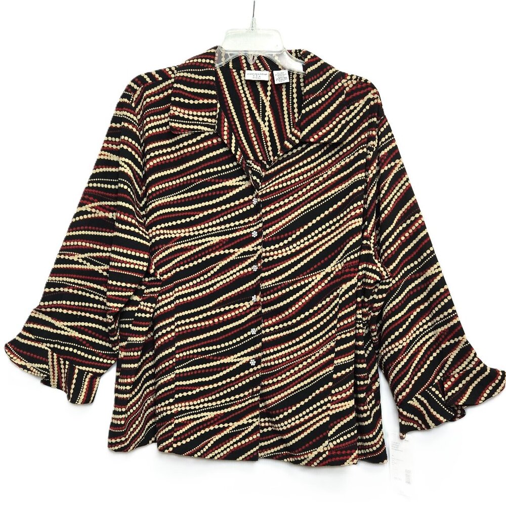 COVINGTON 3/4 Sleeve, Multicolor Bead Print Button Front Blouse.